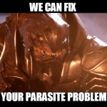 Arbiter When You Realize | WE CAN FIX YOUR PARASITE PROBLEM | image tagged in arbiter when you realize | made w/ Imgflip meme maker