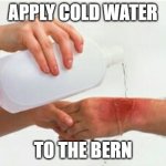 Apply Cold Water  | APPLY COLD WATER; TO THE BERN | image tagged in apply cold water | made w/ Imgflip meme maker