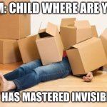 Your friend needs help moving... | MOM: CHILD WHERE ARE YOU? ME: I HAS MASTERED INVISIBILITY | image tagged in your friend needs help moving | made w/ Imgflip meme maker