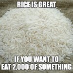 Rice | RICE IS GREAT; IF YOU WANT TO EAT 2,000 OF SOMETHING | image tagged in rice | made w/ Imgflip meme maker