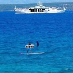 Umbrella Boat | CELEBRITIES: WE ARE ALL IN THE SAME BOAT; THEIR BOAT; MY BOAT | image tagged in umbrella boat | made w/ Imgflip meme maker
