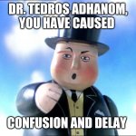 Thomas | DR. TEDROS ADHANOM, YOU HAVE CAUSED; CONFUSION AND DELAY | image tagged in thomas | made w/ Imgflip meme maker