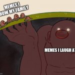 MEMES I SHOW MY FAMILY; MEMES I LAUGH AT | image tagged in memes,pokemon | made w/ Imgflip meme maker