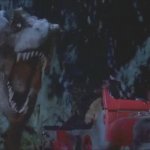 T rex chasing jeep meme