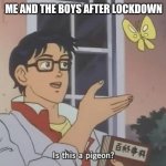 is this a pigeon? | ME AND THE BOYS AFTER LOCKDOWN | image tagged in is this a pigeon | made w/ Imgflip meme maker