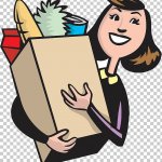 Woman shopping for groceries cartoon