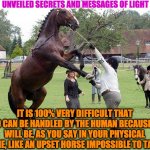 ego | UNVEILED SECRETS AND MESSAGES OF LIGHT; IT IS 100% VERY DIFFICULT THAT EGO CAN BE HANDLED BY THE HUMAN BECAUSE HE WILL BE, AS YOU SAY IN YOUR PHYSICAL PLANE, LIKE AN UPSET HORSE IMPOSSIBLE TO TAME. | image tagged in ego | made w/ Imgflip meme maker