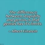 Stupidity vs. Genius | The difference between stupidity and genius is that genius has it's limits. ~ Albert Einstein | image tagged in blank blue | made w/ Imgflip meme maker