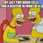 My Last Two Brain Cells | MY LAST TWO BRAIN CELLS PUTTING A NEGITIVE IN FRONT OF A ZERO | image tagged in my last two brain cells | made w/ Imgflip meme maker