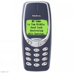 Nokia 3310 | My name is Tom Riddle. Good luck destroying this horcrux. | image tagged in nokia 3310 | made w/ Imgflip meme maker