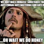 if only I had a VJ | IF WE ONLY HAD A MIRACLE  SUBSTANCE THAT WAS ANTI FUNGAL ANTI BACTERIAL AND ANTI VIRAL; ....OH WAIT WE DO HONEY | image tagged in silly | made w/ Imgflip meme maker