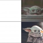 Baby Yoda happy then sad meme