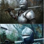 Knight with arrow in helmet
