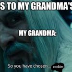 So you have chosen death | ME: GOES TO MY GRANDMA'S HOUSE; MY GRANDMA:; cookies | image tagged in so you have chosen death | made w/ Imgflip meme maker