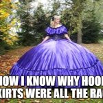 Social Distance Hoop Skirt | NOW I KNOW WHY HOOP SKIRTS WERE ALL THE RAGE | image tagged in social distance hoop skirt | made w/ Imgflip meme maker