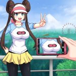 Camera Zoomed on Pokémon Rosa's Breasts with hat - meme template meme