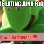 some garbage is ok | ME EATING JUNK FOOD | image tagged in some garbage is ok | made w/ Imgflip meme maker