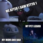 HTTYD Thumbs up | ME AFTER I SAW HTTYD 1; MY PET LIZARD; MY MOM AND DAD | image tagged in httyd thumbs up | made w/ Imgflip meme maker