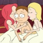 Sad morty with two girls