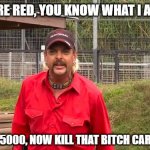 Hire the Hit Man | ROSES ARE RED, YOU KNOW WHAT I AM ASKIN'; HERE'S $25000, NOW KILL THAT BITCH CAROL BASKIN | image tagged in joe exotic | made w/ Imgflip meme maker