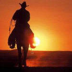 Cowboy Rides into Sunset