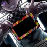 Kokichi holding a blank tablet meme