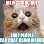 Wow | ME FIGURING OUT THAT PEOPLE CAN CHAT USING MEMES | image tagged in wow | made w/ Imgflip meme maker
