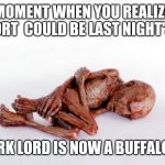 Voldemort | THAT MOMENT WHEN YOU REALIZE THAT VOLDEMORT  COULD BE LAST NIGHT'S DINNER; THE DARK LORD IS NOW A BUFFALO WING. | image tagged in weak voldemort | made w/ Imgflip meme maker