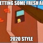 Homer Window | GETTING SOME FRESH AIR; 2020 STYLE | image tagged in homer window,the simpsons,homer simpson,covid-19,2020,lockdown | made w/ Imgflip meme maker
