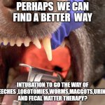 intubation | PERHAPS  WE CAN FIND A BETTER  WAY; INTUBATION TO GO THE WAY OF LEECHES ,LOBOTOMIES,WORMS,MAGGOTS,URINE, AND FECAL MATTER THERAPY? | image tagged in intubation | made w/ Imgflip meme maker