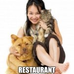 cat and dog and human | THE NEW ASIAN; RESTAURANT OPENS THIS WEEKEND. | image tagged in cat and dog and human | made w/ Imgflip meme maker