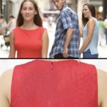 Man looks at the back of red dress