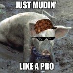 just mudin like a pro | JUST MUDIN'; LIKE A PRO | image tagged in pig in mud | made w/ Imgflip meme maker