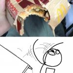 McDonald's Big Mac eaten with the cardboard | image tagged in flip table,cursed image,mcdonald's,burger,funny,memes | made w/ Imgflip meme maker