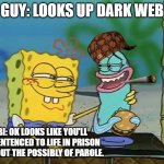 Ya Dumb@$$ | GUY: LOOKS UP DARK WEB; FBI: OK LOOKS LIKE YOU'LL BE SENTENCED TO LIFE IN PRISON WITHOUT THE POSSIBLY OF PAROLE. | image tagged in spongebob fish | made w/ Imgflip meme maker