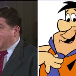 Pritzker and Fred Flintstone meme