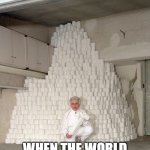 Gotta Stock Up | WHAT EVERYONE DOES; WHEN THE WORLD IS ABOUT TO END | image tagged in mountain of toilet paper,coronavirus,toilet paper,end of the world | made w/ Imgflip meme maker