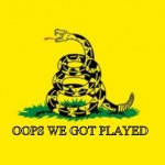 played | OOPS WE GOT PLAYED | image tagged in gadsden flag | made w/ Imgflip meme maker