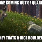 Nice boulder | EVERYONE COMING OUT OF QUARANTINE:; HEY THATS A NICE BOULDER | image tagged in thats a nice boulder | made w/ Imgflip meme maker