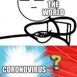 A thing appeared | CORONVIRUS; THE WORLD; CORONOVIRUS; THE WORLD | image tagged in who's that pokemon | made w/ Imgflip meme maker