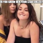 Turned On Girl | WHEN YOU SHOW HER YOUR LEGO COLLECTION | image tagged in turned on girl | made w/ Imgflip meme maker