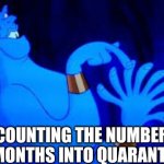 genie counting on fingers | COUNTING THE NUMBER OF MONTHS INTO QUARANTINE | image tagged in genie counting on fingers | made w/ Imgflip meme maker