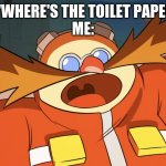 toilet paper trouble-eggman | MOM "WHERE'S THE TOILET PAPER?!?!"
ME: | image tagged in toilet paper trouble-eggman | made w/ Imgflip meme maker