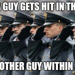 Military Salute | WHEN A GUY GETS HIT IN THE NUTS. EVERY OTHER GUY WITHIN A MILE. | image tagged in military salute | made w/ Imgflip meme maker