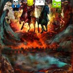 The 4 memes of the apocalypse | THE FOUR MEMES; OF THE APOCALYPSE | image tagged in the four horsemen of the apocalypse,memes,lenny face,oof,sans,duolingo | made w/ Imgflip meme maker