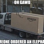 Amazon truck | OH GAWD; SOMEONE ORDERED AN ELEPHANT | image tagged in amazon truck | made w/ Imgflip meme maker