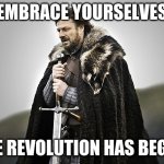 Embrace yourselves | EMBRACE YOURSELVES; THE REVOLUTION HAS BEGUN | image tagged in embrace yourselves | made w/ Imgflip meme maker