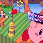 Kirby and Luigi looking for who asked meme
