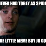 Gonna Cry | IF WE NEVER HAD TOBEY AS SPIDER-MAN; LOOK AT THE LITTLE MEME BOY JR GONNA CRY? | image tagged in gonna cry | made w/ Imgflip meme maker