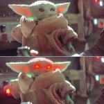 Demon Baby Yoda.... | DON'T PUSH THAT, THAT ONES BLOWS THE SHIP UP. | image tagged in mischievous baby yoda | made w/ Imgflip meme maker